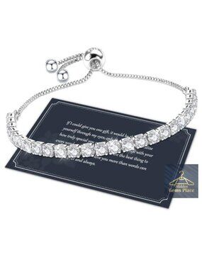 Adjustable Tennis Bracelet with 5A Cubic Zirconia Sterling Silver